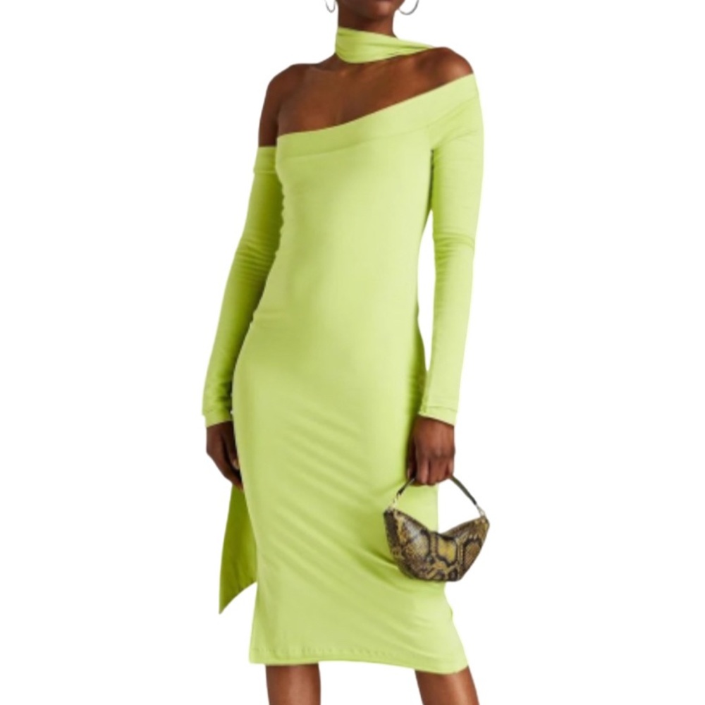 NWT ROTATE Birger Christensen Beca Lime Cotton Blend Jersey Knit Dress - Sz 6 US